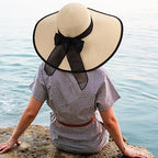 Womens Bowknot Straw Hat Foldable Beach Sun Hat Roll up UPF 51+ (Big Bow / Beige 5.9" Brim a)