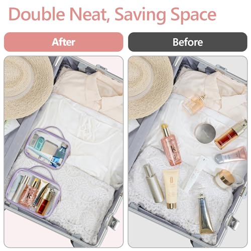 Clear Makeup Bag Travel (01-2 Purple / Fashion/Texture Series (1 Large 1 Medium))