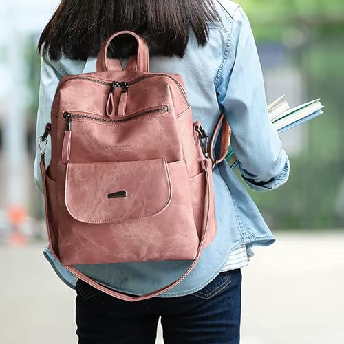 PU Leather Small Backpack Purse for Women Ladies Pink (Pink)