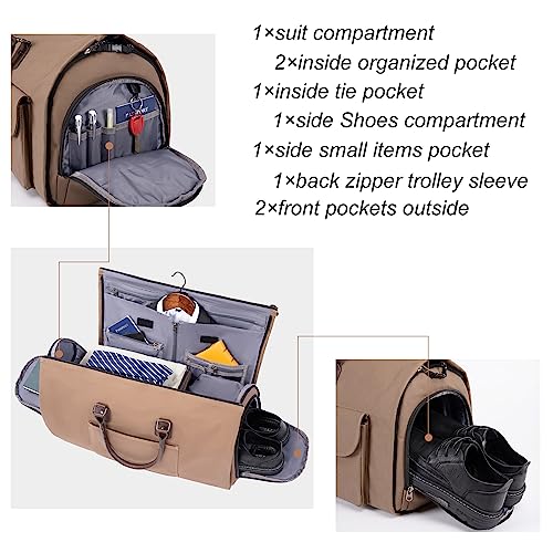 2-in-1 Canvas Garment Duffle Travel Bag with Shoulder Strap,Brown (Brown)