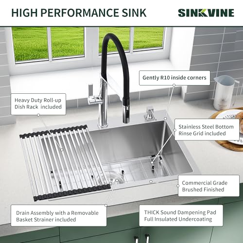 25-Inch Drop-In Kitchen Sink Stainless Steel Top Mount Single Bowl (Brushed / 25 x 22 x 9)