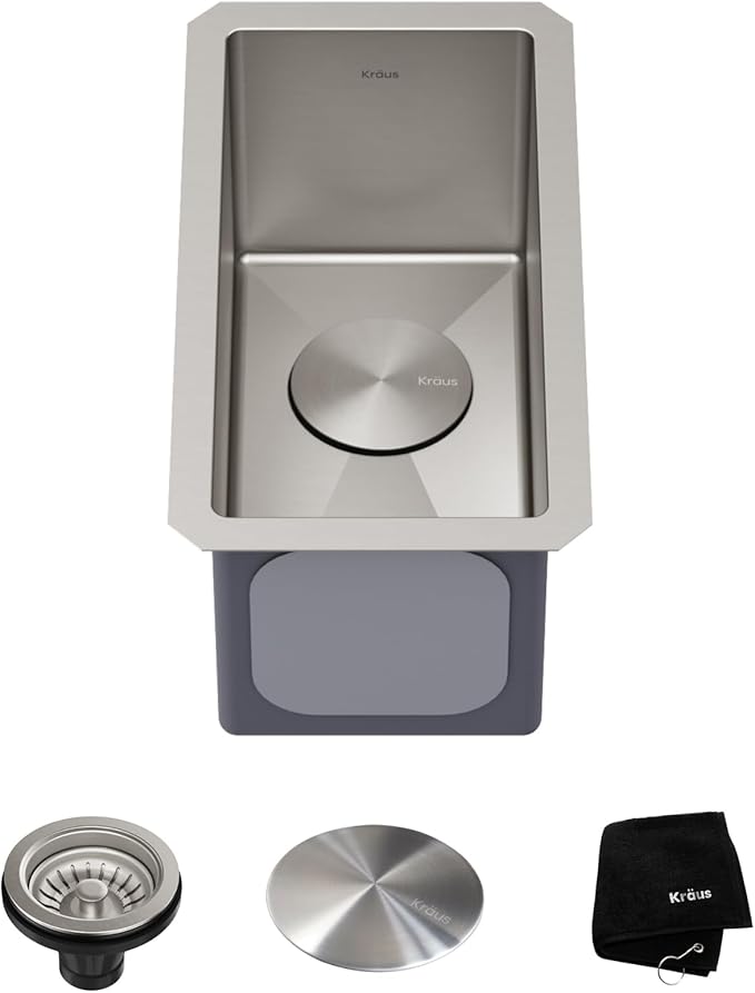 KRAUS Standart Pro 10-inch Undermount Single Bowl 16 Gauge Stainless Steel Bar by KRAUS