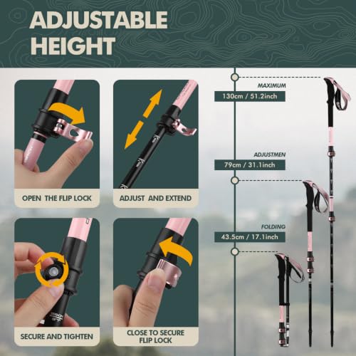 Aluminum Collapsible Trekking Poles with EVA Grips (Pink(2 Poles))