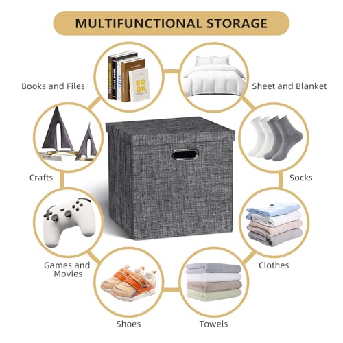 Storage Bins with Lids (13×13×13/4pcs with lids / Charcoal Gray)