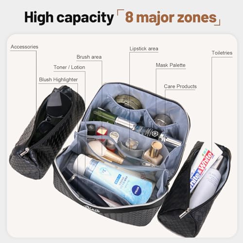 Travel Makeup Bag Cosmetic Bags for Women (L04 Black)