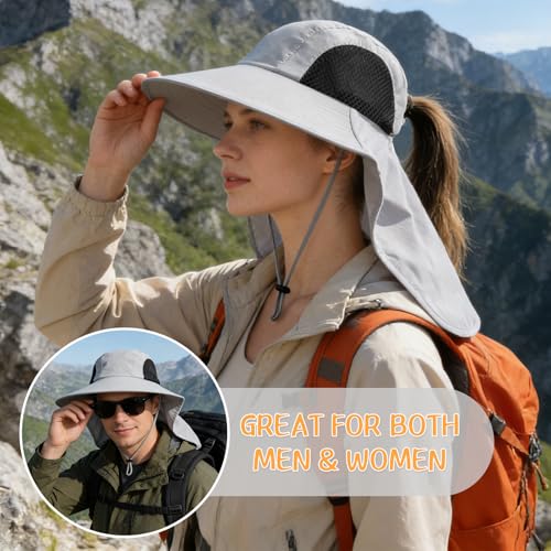 Sun Hat for Men Women with Neck Flap (6 3/4-6 7/8 / 1pack-light Gray)