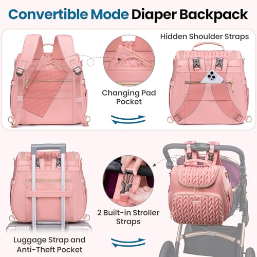4 in 1 Convertible Diaper Bag Backpack (Pink)