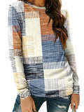 Long Sleeve Shirts for Women Casual Crewneck Tops Basic Tees (Large / Plaidmulti)