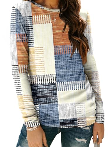 Long Sleeve Shirts for Women Casual Crewneck Tops Basic Tees (XX-Large / Plaidmulti)