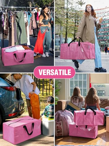 4 Pack Extra Large Moving Bags with Backpack Straps & Handles (Pink / 4 Pack)