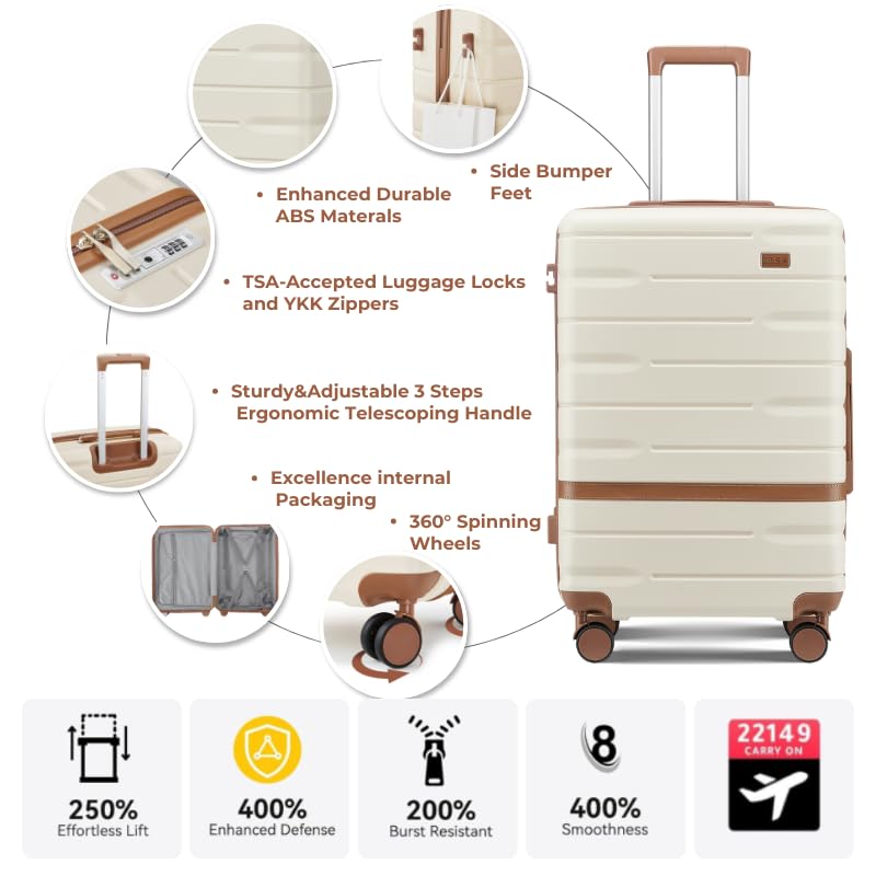 Luggage Sets with TSA Lock Hardside PC+ABS Carry On expandable Suitcase with Spinner Wheels Lightweight Rolling Travel Luggage Sets with YKK (Black / 4 piece sets（14/20/DB/TB）)
