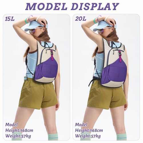 15L Small Hiking Backpack for Men Women Foldable Packable Back Pack Ultralight Hiking Daypack for Travel Camping Outdoor (Beige Purple / 15L)