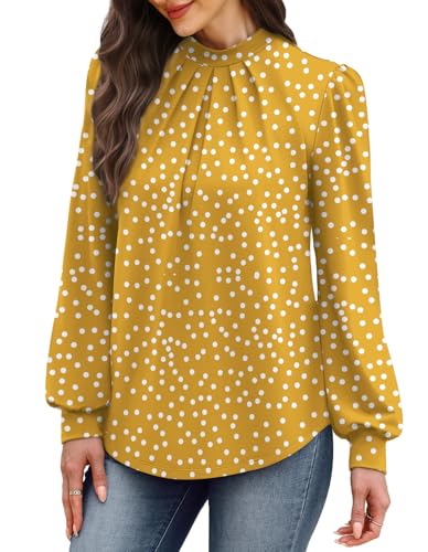 Fall Outfits for Women 2026 Long Sleeve Tops for Teachers School Outfits for Teachers Fall Clothes Early Fall Fashion Clothing Trendy Ladies Blouses Womens Tops Dressy Casual Yellow Dots 2XL (03 - Yellow Polka Dots / XX-Large)
