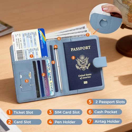 Premium Leather Passport Holder Covers Case (AIR-GREY GREEN)