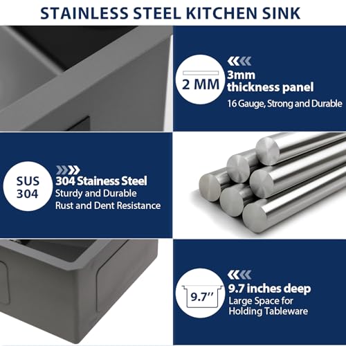 Double Bowl Black Kitchen Sink 16 Gauge Stainless Steel Undermount Kitchen Sinks Matte Gunmetal Black 50 (Gunmetal Black / 33''x19''-50/50)