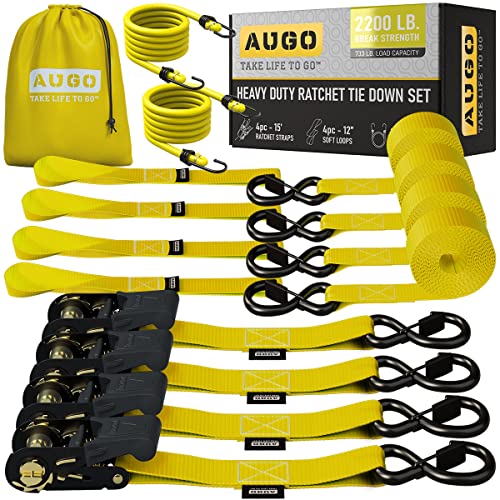 Ratchet Straps Heavy Duty 4 Pack (2200 lb - 15ft / Yellow)