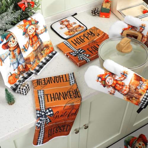 10 Pcs Fall Thanksgiving Pumpkin Kitchen Decor Set Scarecrow (Orange / Scarecrow)