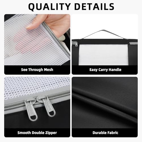 8 Set Packing Cubes Various Sizes Packing Organizer for Travel Accessories Luggage Carry On Suitcase (08-Black / 8 Set-middle Mesh)
