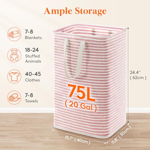 75L Large Collapsible Laundry Basket with Extended Handles (Pink / 75L)