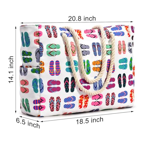 Beach Bags for Women Large Waterproof Sandproof Beach Tote Swim Pool Bag with Zipper (Slipper)