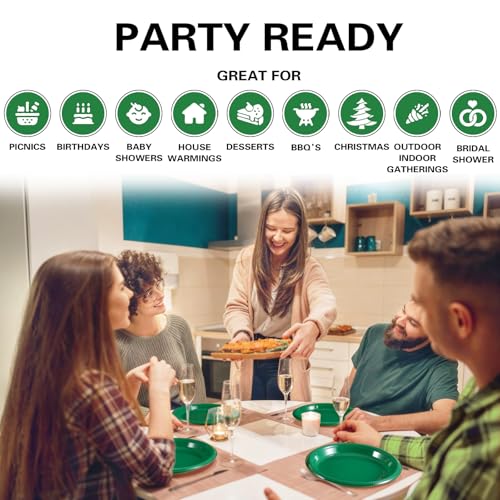100 Pcs 10 Inch Green Plastic Plates (Green / 100 Pcs)