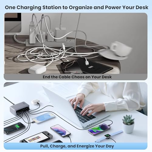 345W USB C Charger 10 in 1 Retractable Wall Charger with 2 Cables (Sliver / 345W)