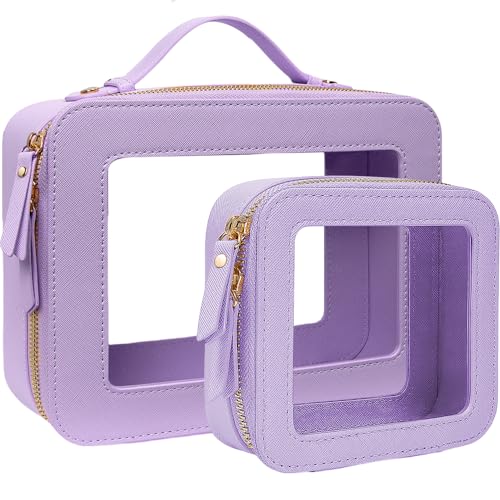 2Pcs Travel Clear Makeup Bag (Mini + XL Luxe Purple)