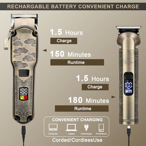 Professional Hair Clippers for Men Beard Trimmer Clippers and Trimmer Set Waterproof T (Bronze)