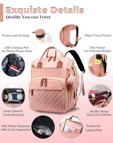 Diaper Bag with Changing Station (Peach Pink)