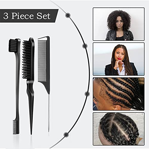 3Pcs Slick Back Hair Brush (Black)