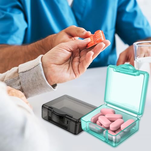 Small Pill Case Travel Pill Box Cute Pill Organizer for Purse Portable Daily Medicine Organizer 1 Compartment Pill Holder for Vitamins (Square Box 4pcs)