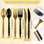 90 Pieces Black and Gold Plastic Cutlery Set (Black, Gold)