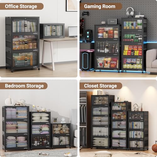 320Qt Stackable Storage Bins with Lid (Black / 80QT-4Pack)