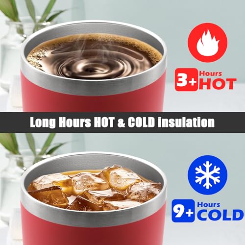 20oz Tumbler Insulated Coffee Tumblers with Lid Stainless Steel Red 8P (Red)