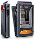 Men Slim Magnetic Leather Wallet Metal Case Money Clip 9 Cards (Purplish Blue-3927)