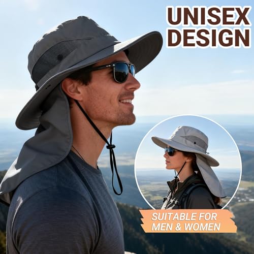 Sun Bucket Hats for Men Women Fishing Hat with Neck Flap Black (Black (With Neck Flap))