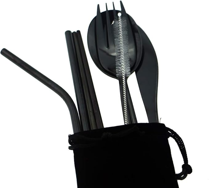 7 Pcs Portable Flatware Set, 304 Stainless Steel Cutlery Set Travel Utensils - Image 2