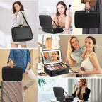 Professional Makeup Bag with LED Mirror (Black-Large / Hook&loop Detachable)