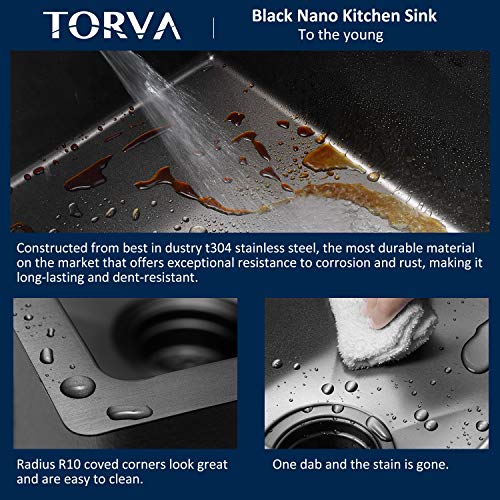 25 x 18 Inch Gloss Black Ceramic Coating with NanoTek Undermount Kitchen Sink (25 x 18 x 10 Inch / Dark Grey)