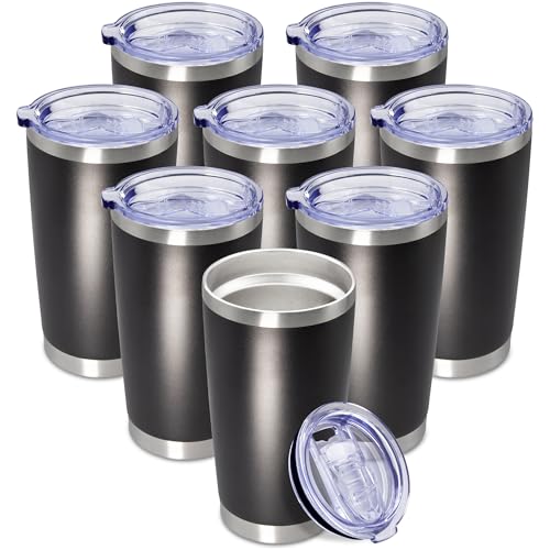 20oz Tumbler Insulated Coffee Tumblers with Lid Stainless Steel Black 8P (Black)