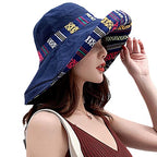 Women Summer Wide Brim Sun Hat Bucket Fishing Hats UV Protection (Medium / Qf001-navy)