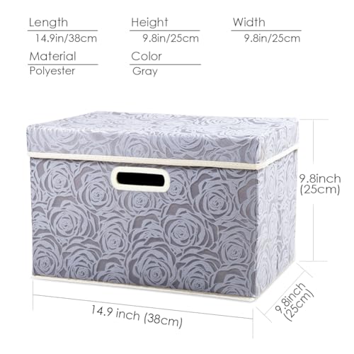 Collapsible Storage Boxes with Lids Fabric Decorative Storage Bins Cubes Organizer Containers Baskets with Cover Handles Divider for Bedroom Closet Living Room 14.9x9.8x9.8 Inch 1 Pack (Gray / Medium(1-Pack))