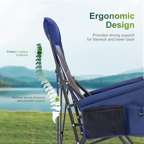 Oversized Camping Chair for Adult Lawn Chair for Outdoor Camping (Navy Blue)