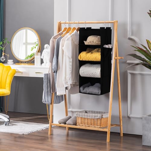 Hanging Closet Organizer and Storage for Clothes (4-SHELF / Black)