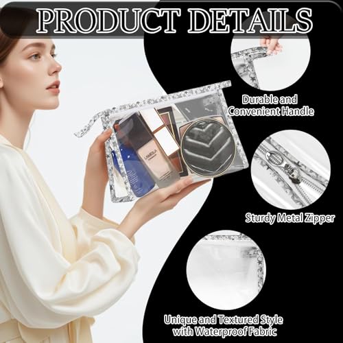 12 Pieces Large Clear Makeup Bag PVC Portable Travel Makeup Cosmetic Toiletry Zippered Pouches Waterproof Vinyl Plastic Clear Organizer Storage Case (12pcs Gray L)