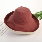 Women Summer Wide Brim Sun Hat Bucket Fishing Hats UV Protection (One Size / Lant001-jiaotang)