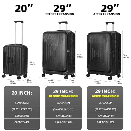 2 PCS 20 29 Luggage Sets (Dark Black / 20/29 Set)