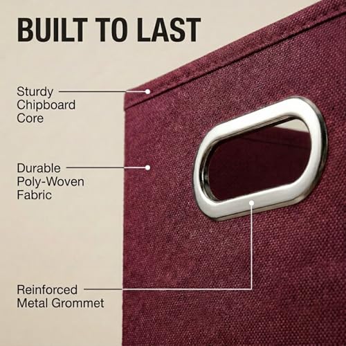 Fabric Storage Bins 6 Piece Set (Burgundy / 11” L x 11” W x 11” H)