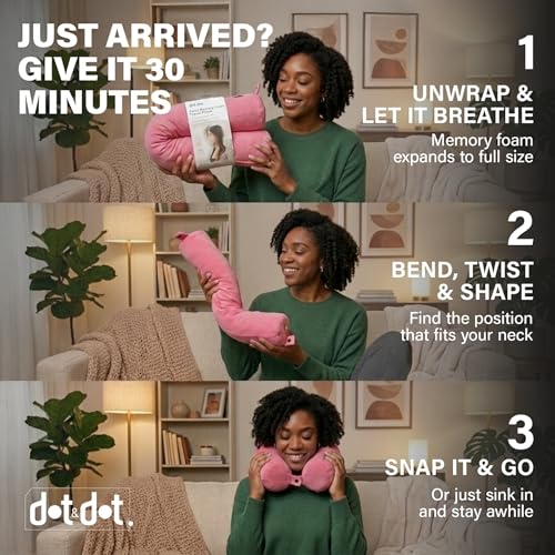 Twist Memory Foam Travel Pillow for Airplanes (Pink / Adjust (26" w/ cord))