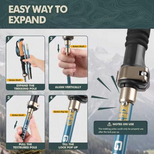 Folding Trekking Poles 7075 Aluminum Lightweight for Travel (Cork-Blue / 100-120 cm for Height:5'9" and smaller)